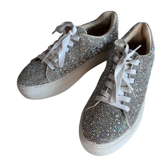 Betsy Johnson sneakers size 8.5 Sidny platform sparkle rhinestone metallic gray - Picture 1 of 13